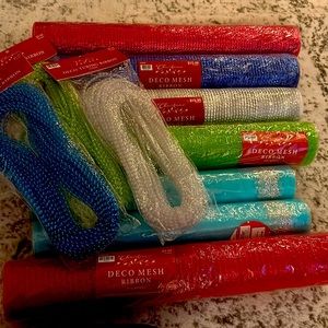 Deco Mesh Ribbon (7 Rolls) and Deco Tubing Ribbon (3 Packages)